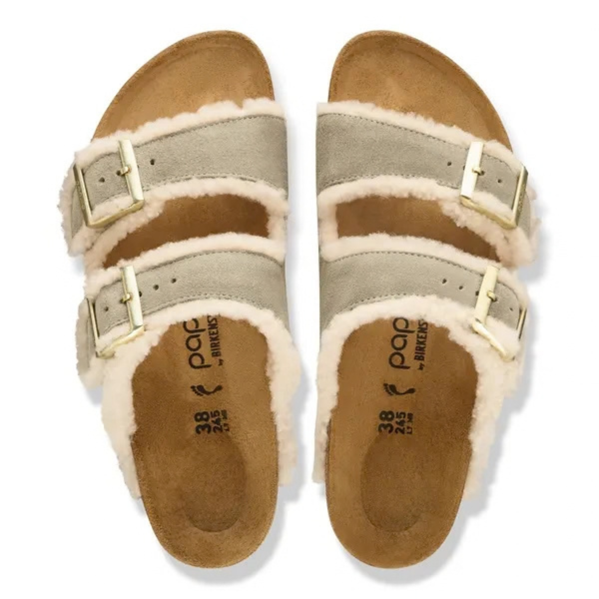 Birkenstock Womens Narrow Arizona Teddy Edge Flex Plat in Taupe Suede - Plat Suede 