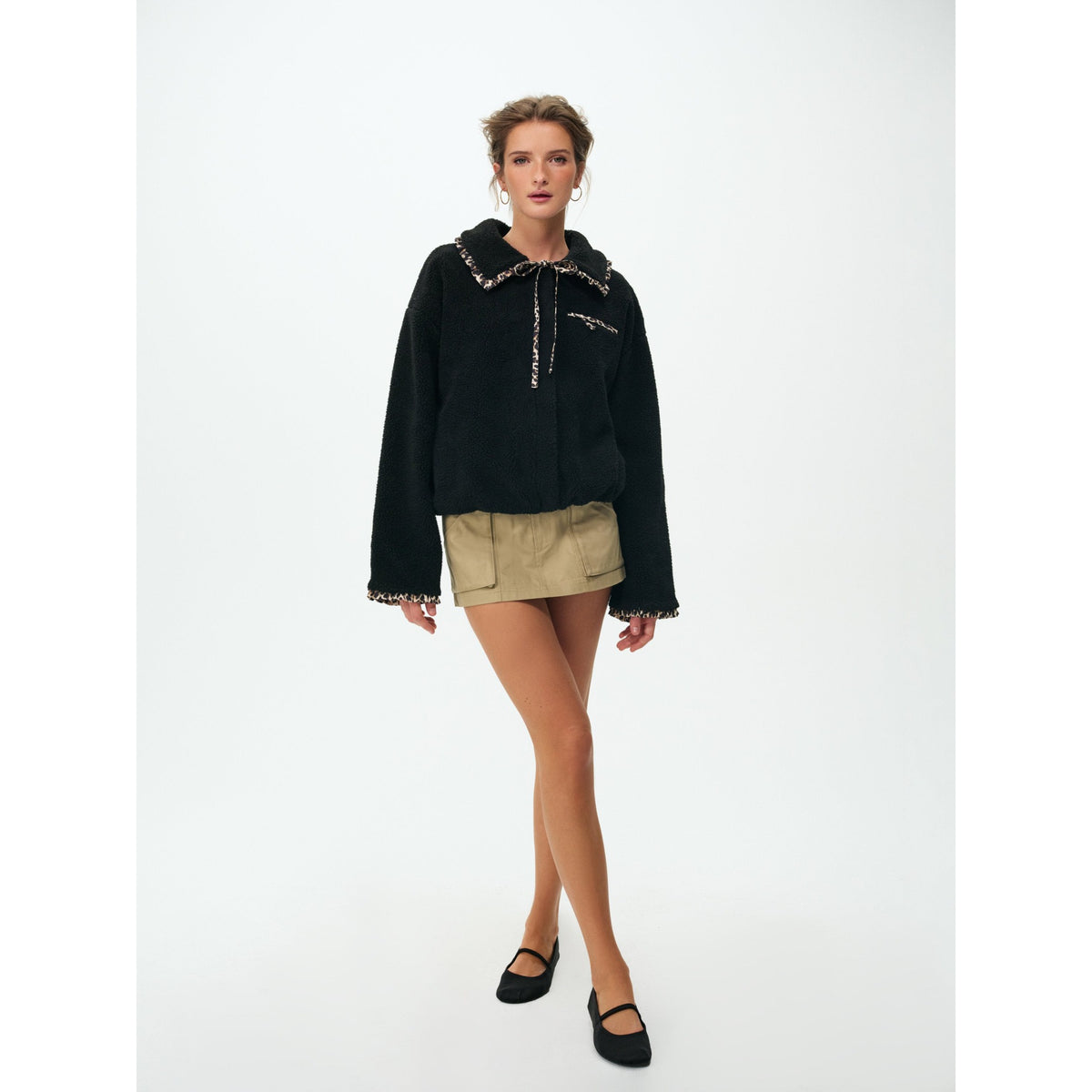 For Love And Lemons Womens Natasha Sherpa Jacket-Black