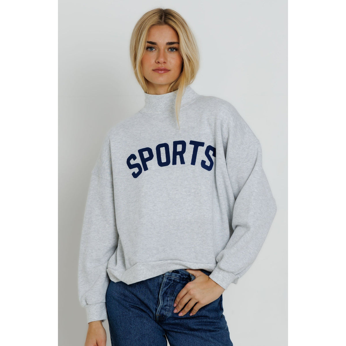 Sunny Somewhere Womens Navy Sports Mockneck-Heather Ash