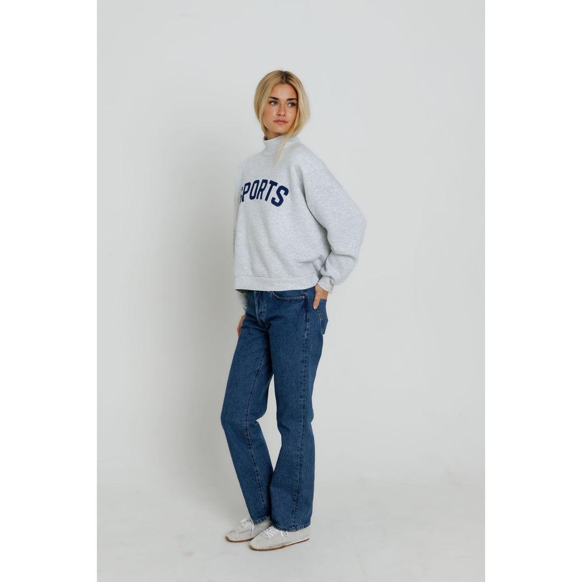 Sunny Somewhere Womens Navy Sports Mockneck-Heather Ash