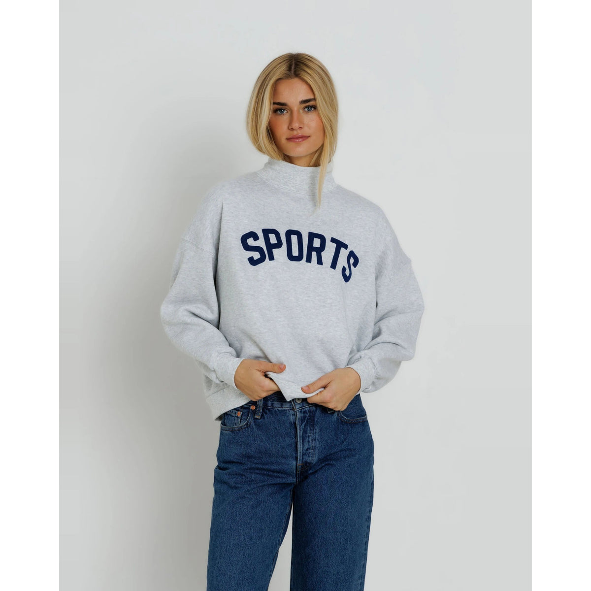 Sunny Somewhere Womens Navy Sports Mockneck-Heather Ash