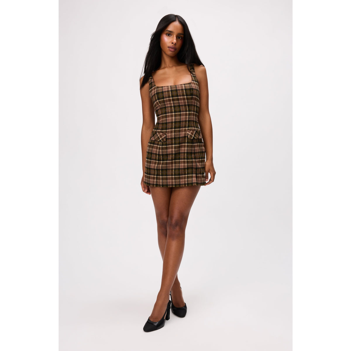 Guizio Womens Nina Mini Dress - Olive Tartan