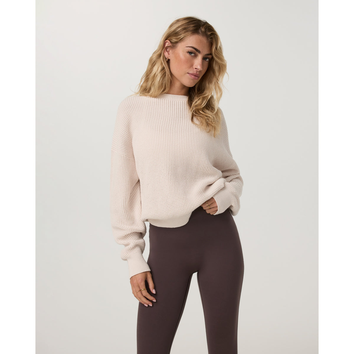 Vuori Womens OS Cotton Waffle Sweater - Marshmallow