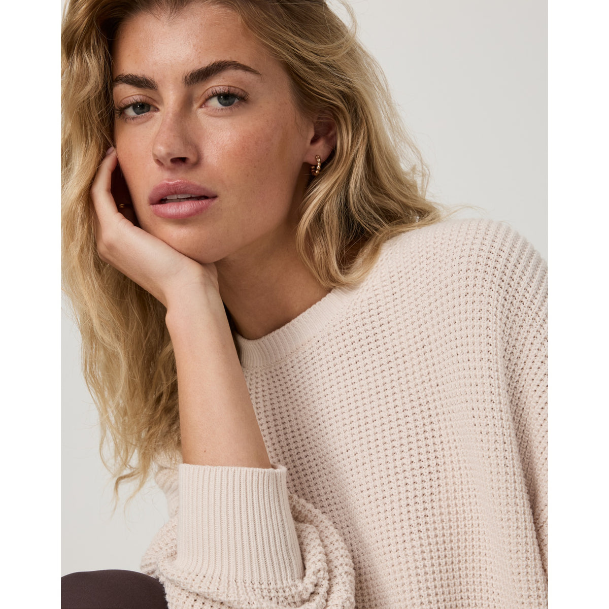Vuori Womens OS Cotton Waffle Sweater - Marshmallow