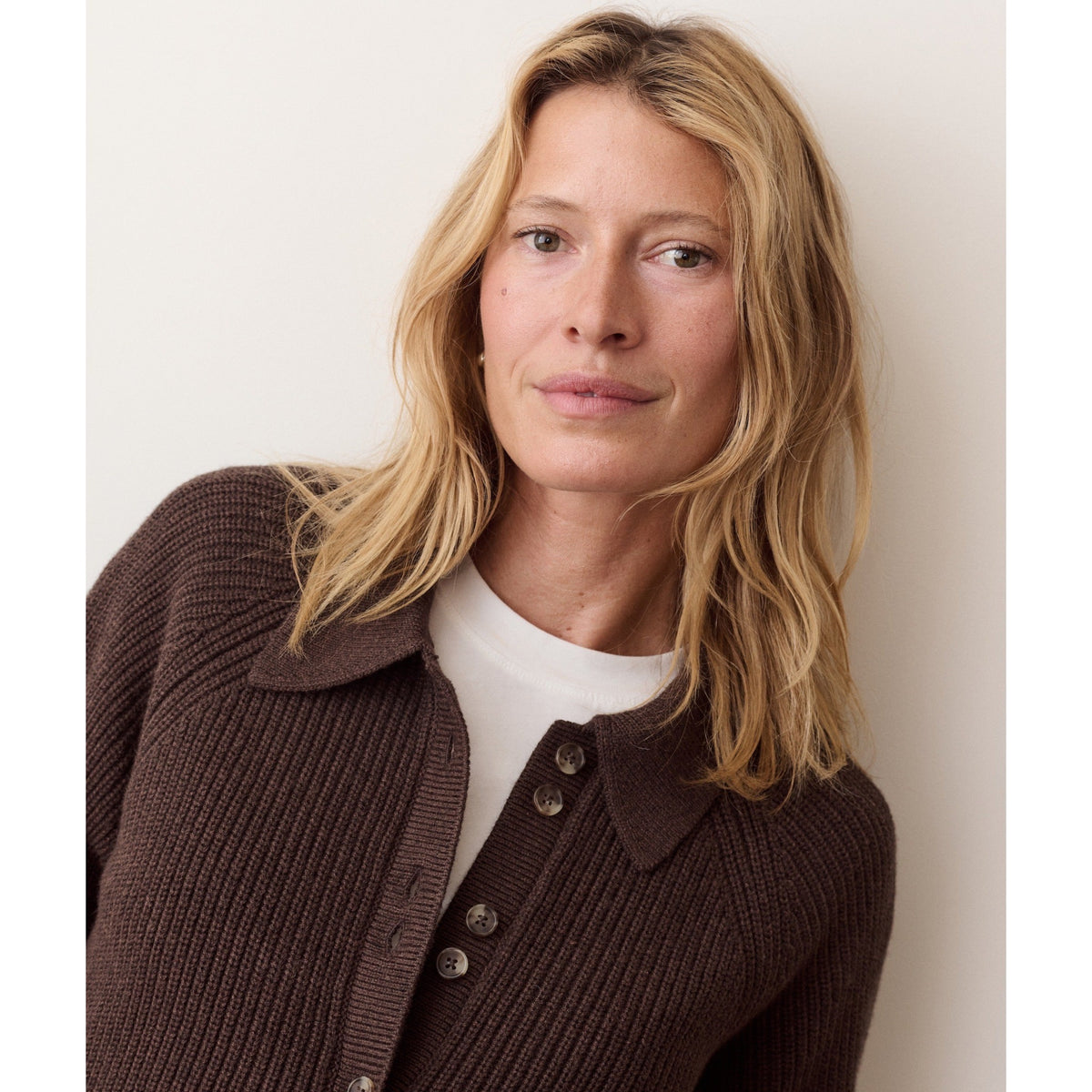 Marine Layer Womens Parker Collared Cardigan in Chocolate - Chocolate