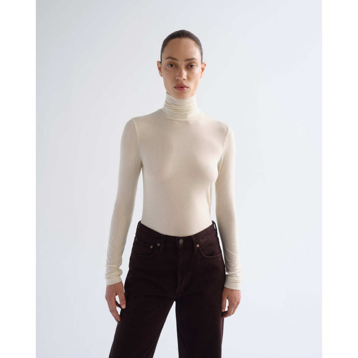 Agolde Womens Pascale Turtleneck- Oat Milk