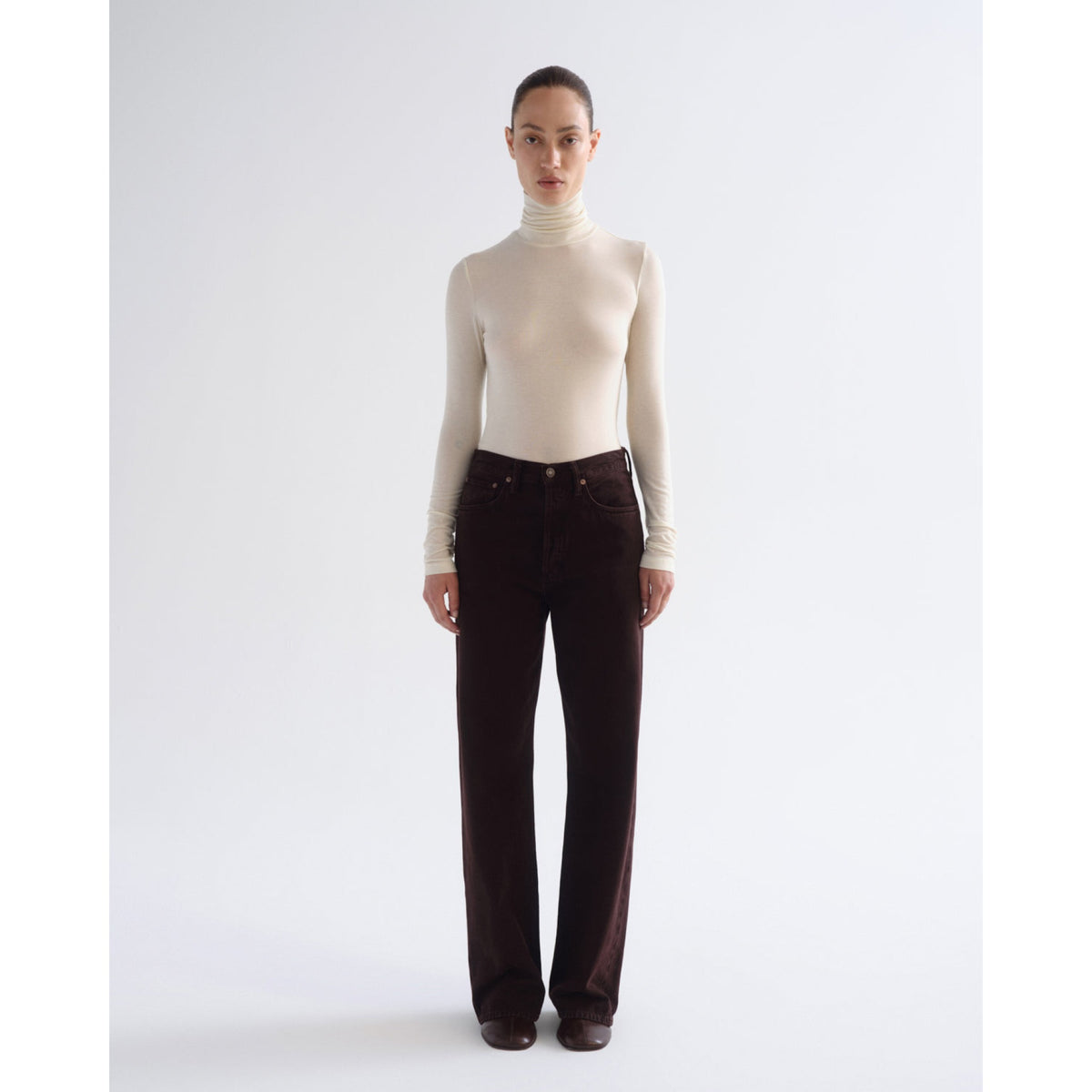 Agolde Womens Pascale Turtleneck- Oat Milk