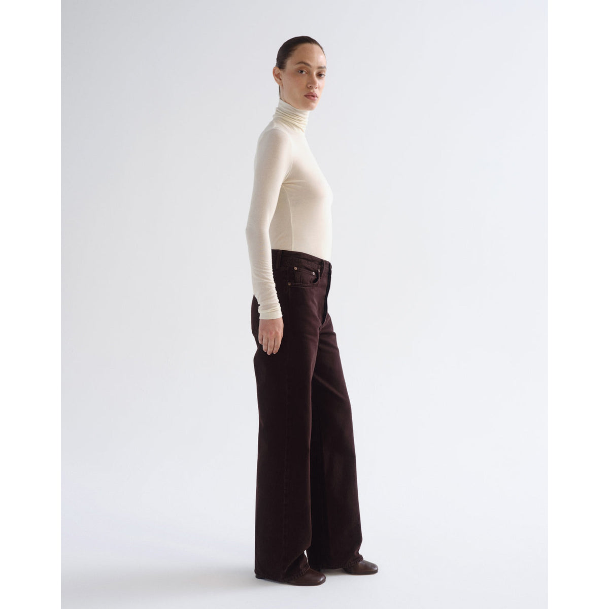 Agolde Womens Pascale Turtleneck- Oat Milk