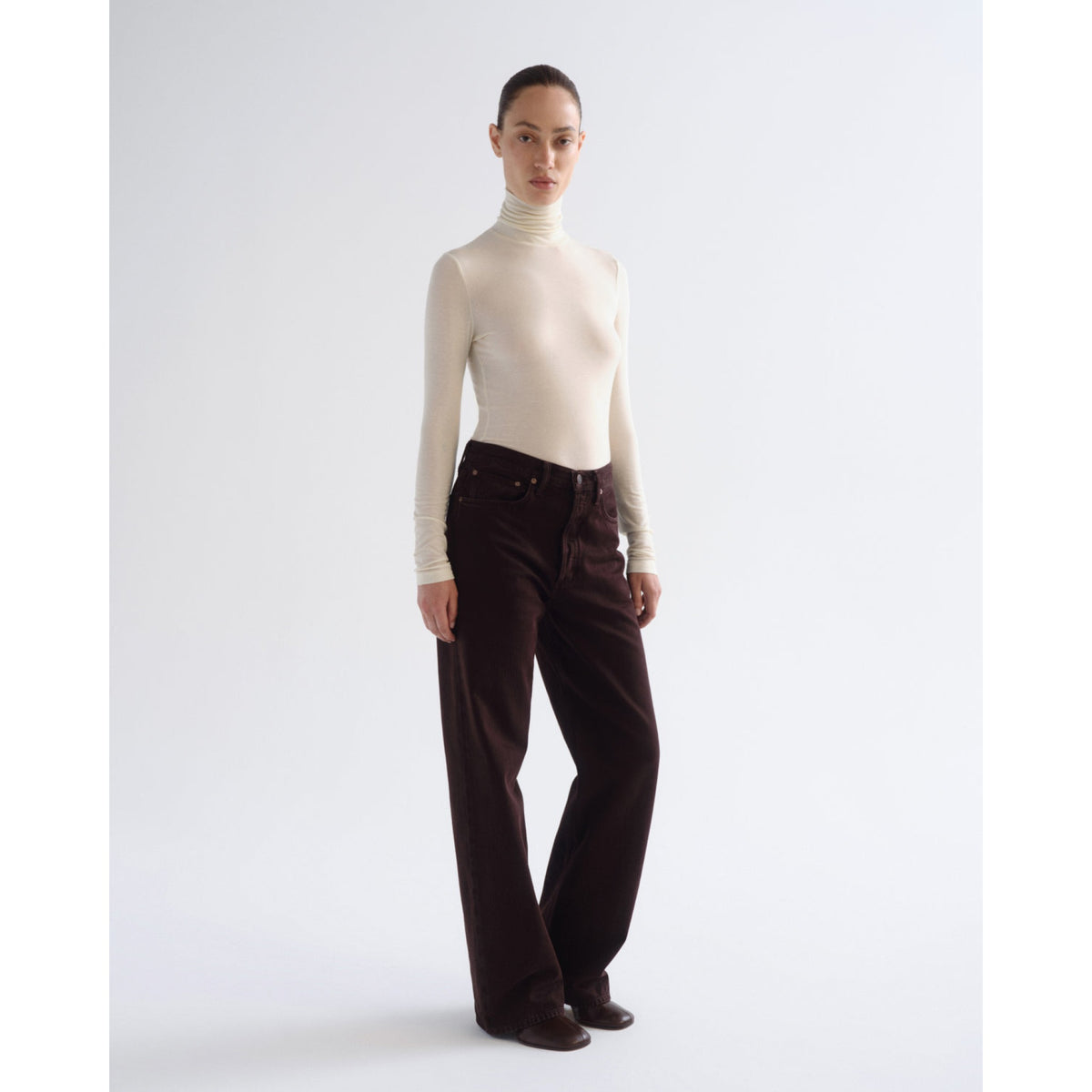 Agolde Womens Pascale Turtleneck- Oat Milk