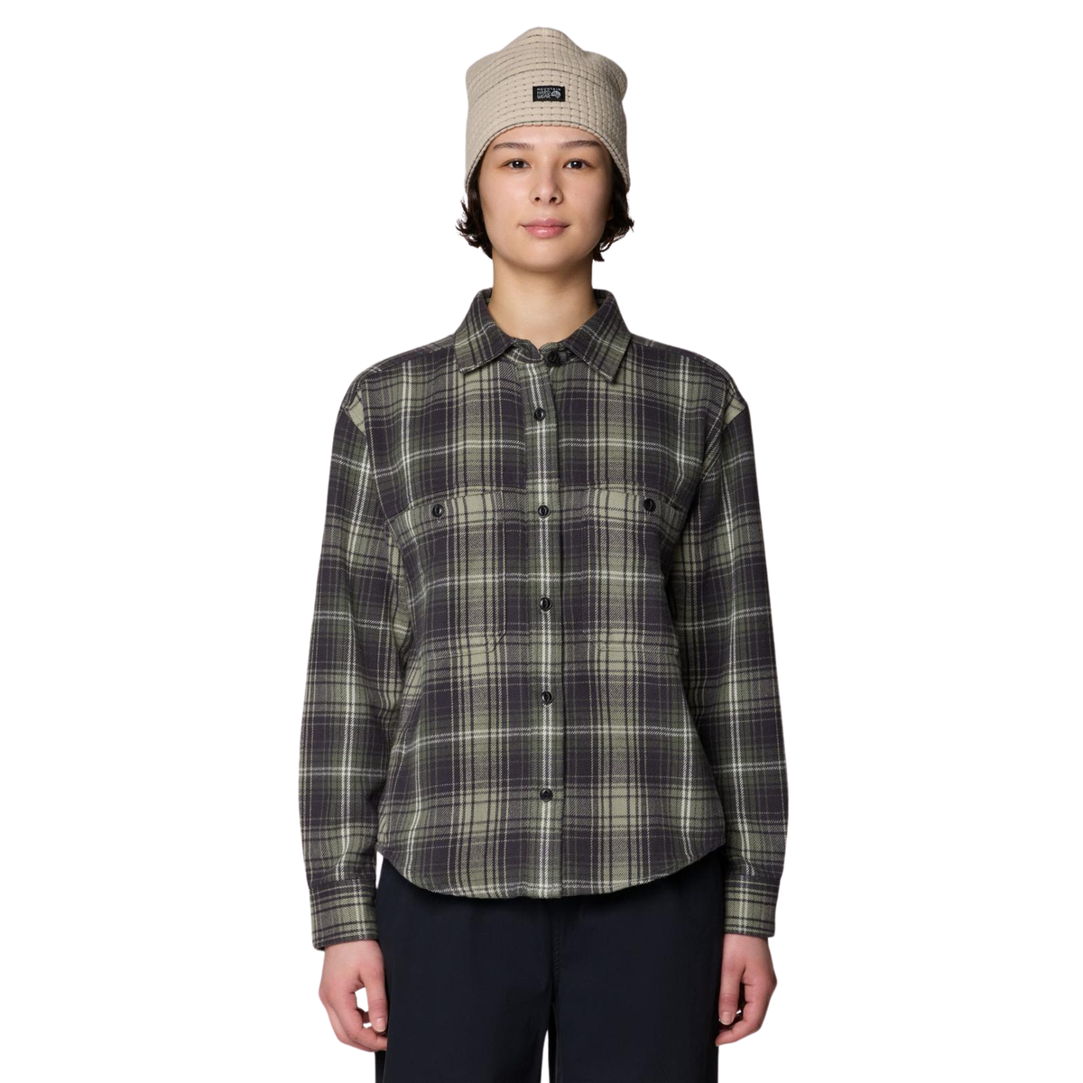 Mountain Hardwear Womens Plusher Long Sleeve Shirt-Grit Grey Shelter
Plaid 
