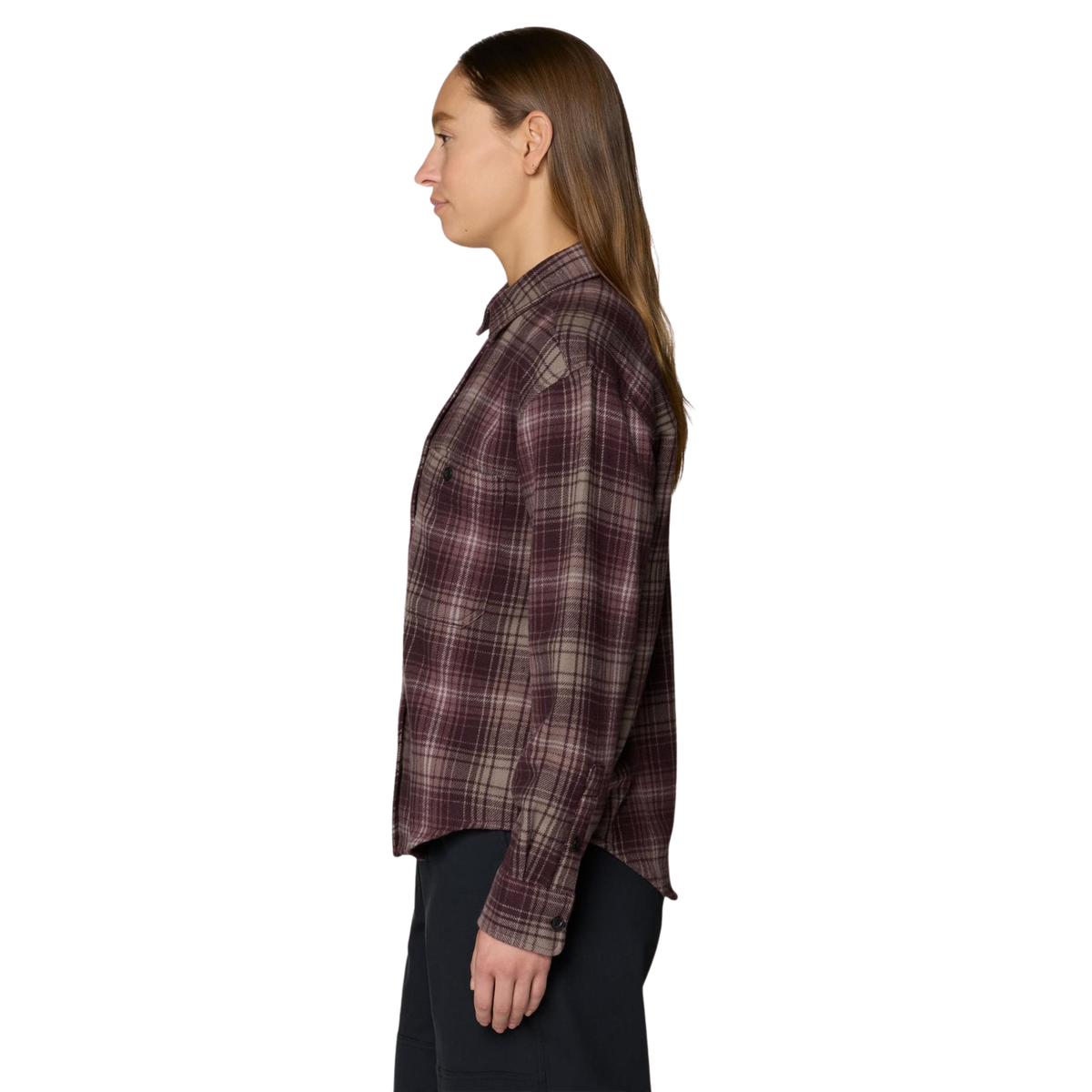 Mountain Hardwear Womens Plusher Relaxed Long Sleeve Flannel-Deep Mulberry Plaid 
