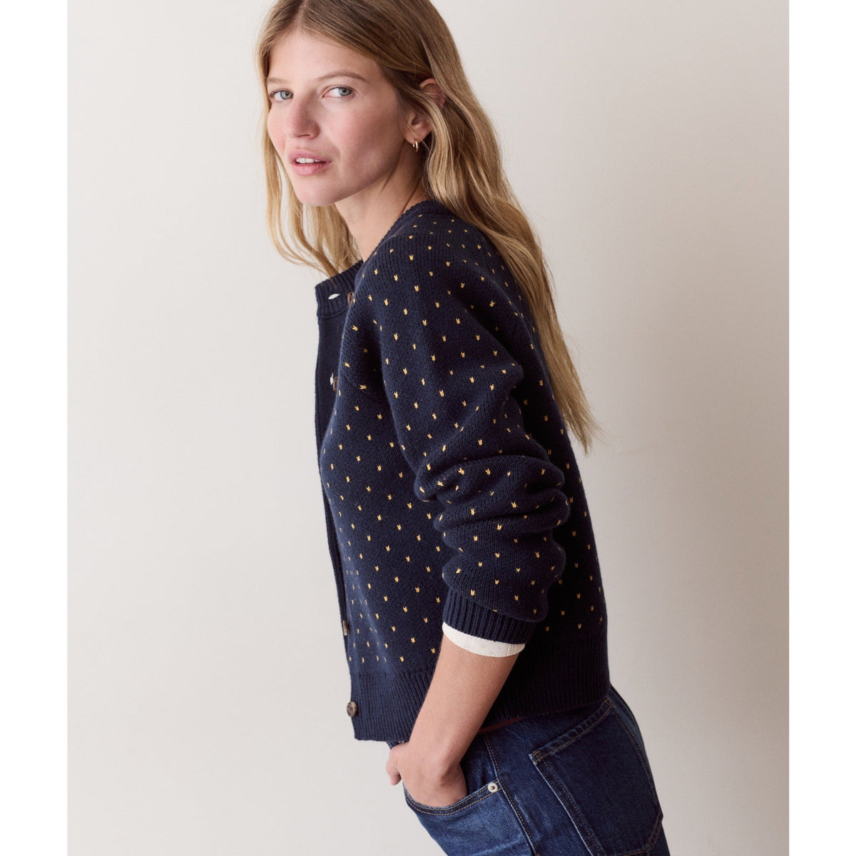 Marine Layer Womens Polka Dot Cardigan in Navy & Gold - Navy & Gold