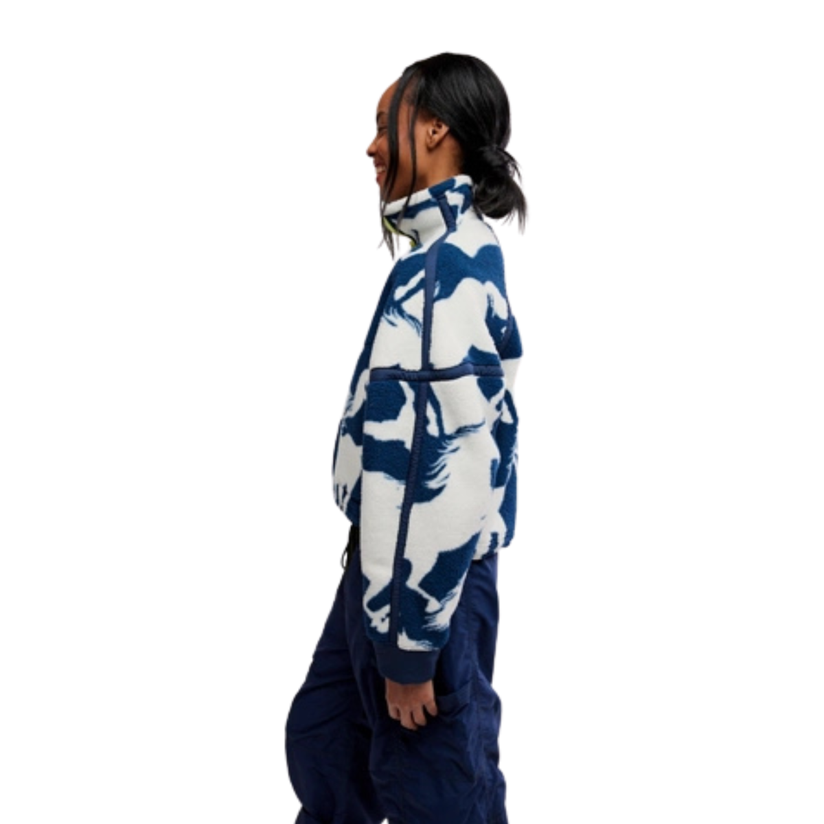 Free People Womens Printed Mountain High 1/2 Zip Fleece-Wild Horses