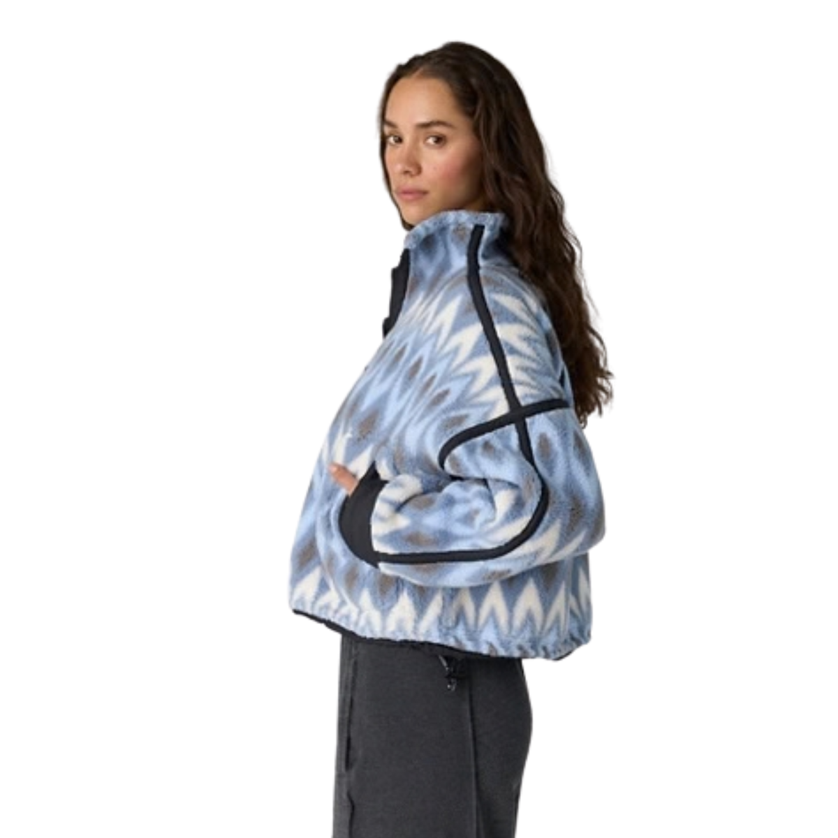 Free People Womens Printed Mountain High 1/2 Zip Fleece-Argyle