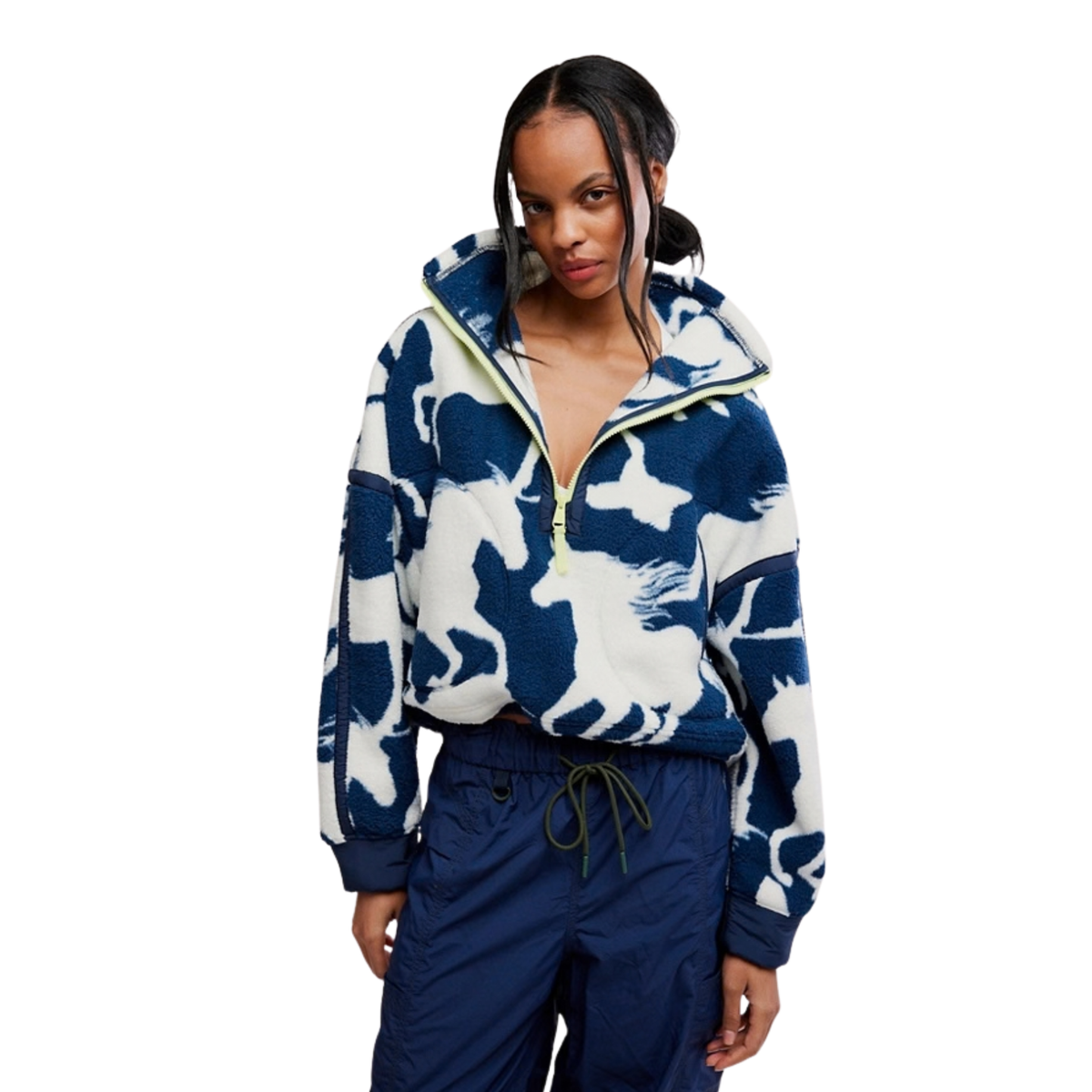Free People Womens Printed Mountain High 1/2 Zip Fleece-Wild Horses