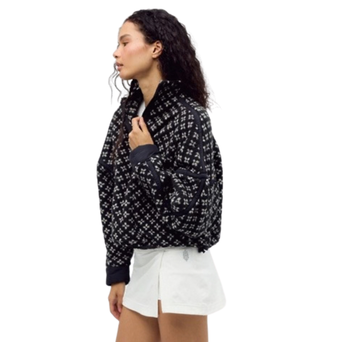 Free People Womens Printed Mountain High 1/2 Zip Fleece-Black Combo
Birdseye