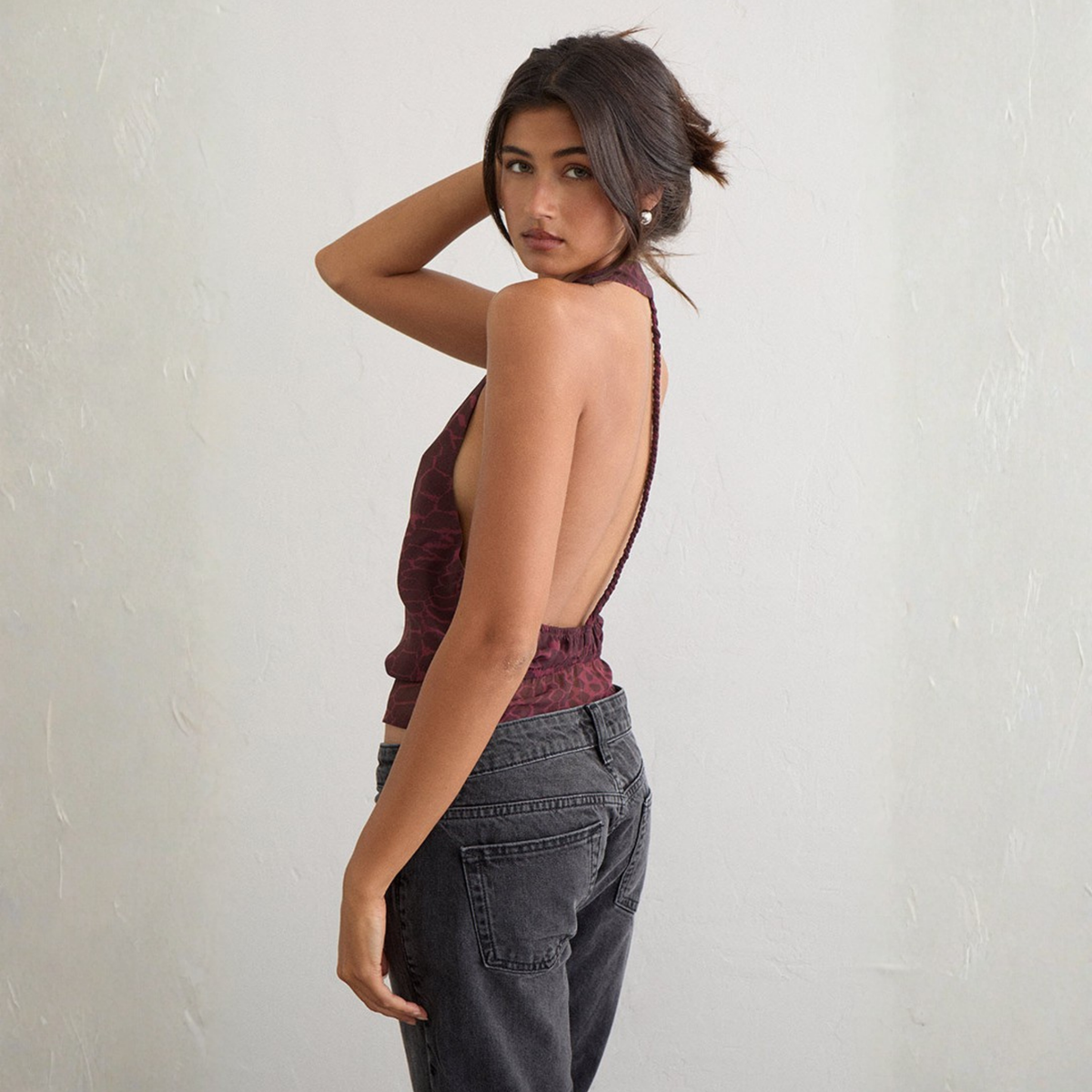 Motel Rocks Womens Reo Halter Top in Abstract Snake Windsor Wine-Abstract Snake Windsor Wine