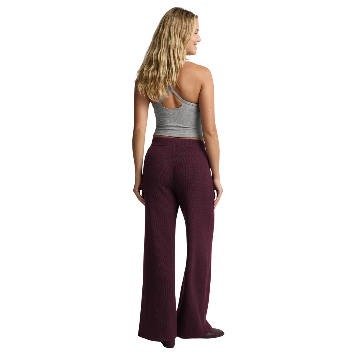 Beyond Yoga Womens Rest Day Waffle Wide Leg Pant-Cabernet By