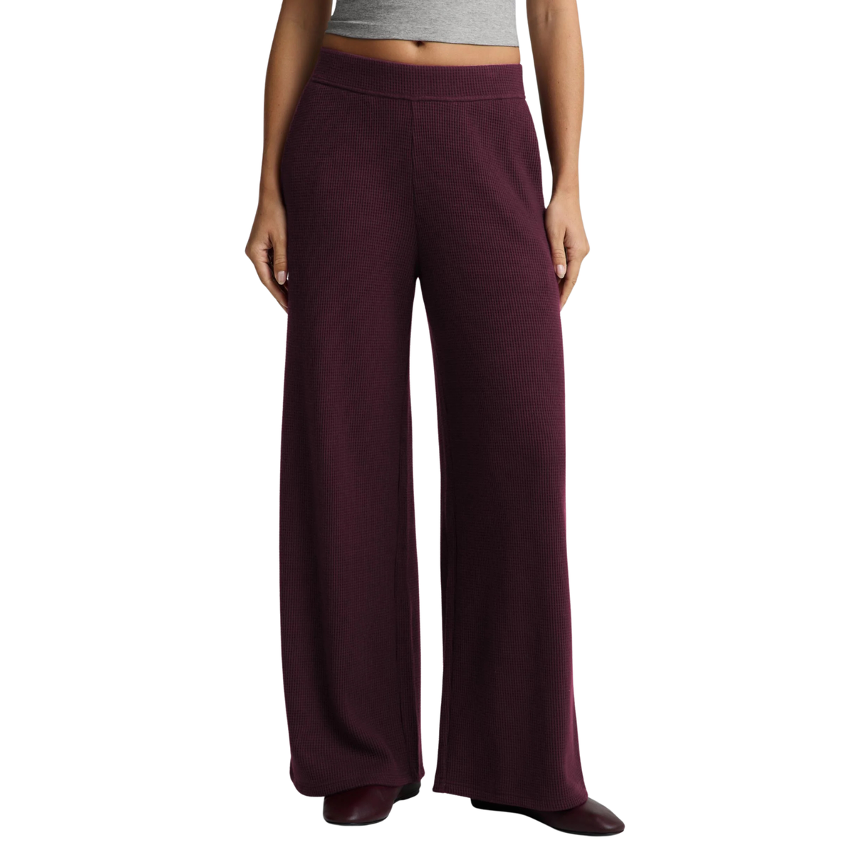 Beyond Yoga Womens Rest Day Waffle Wide Leg Pant-Cabernet By