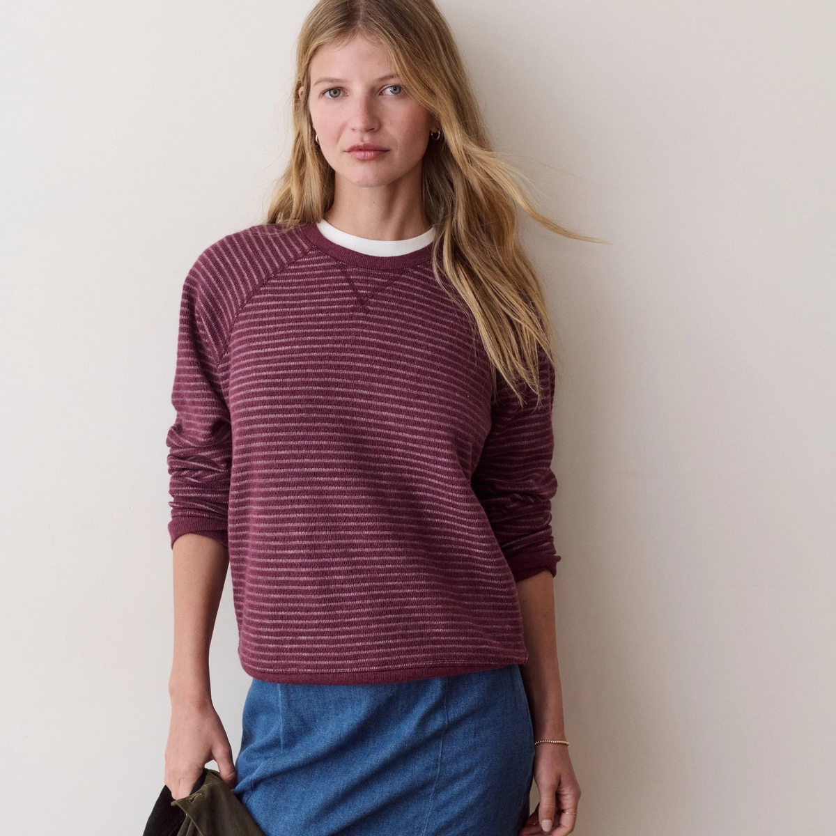 Marine Layer Womens Reversible Raglan - Cabernet Stripe