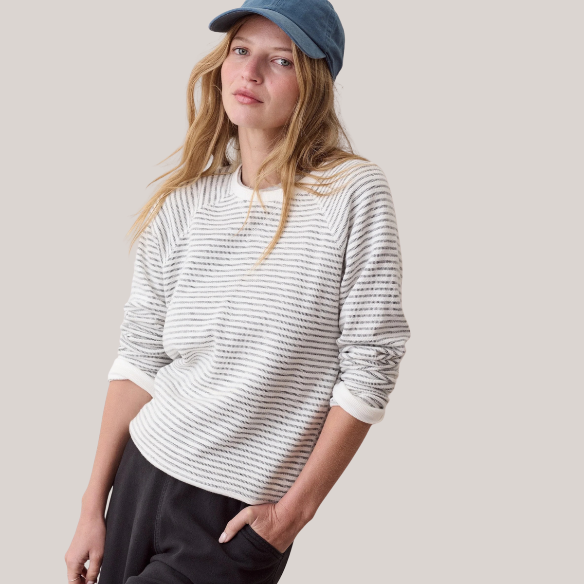 Marine Layer Womens Reversible Raglan -Heather Grey Stripe