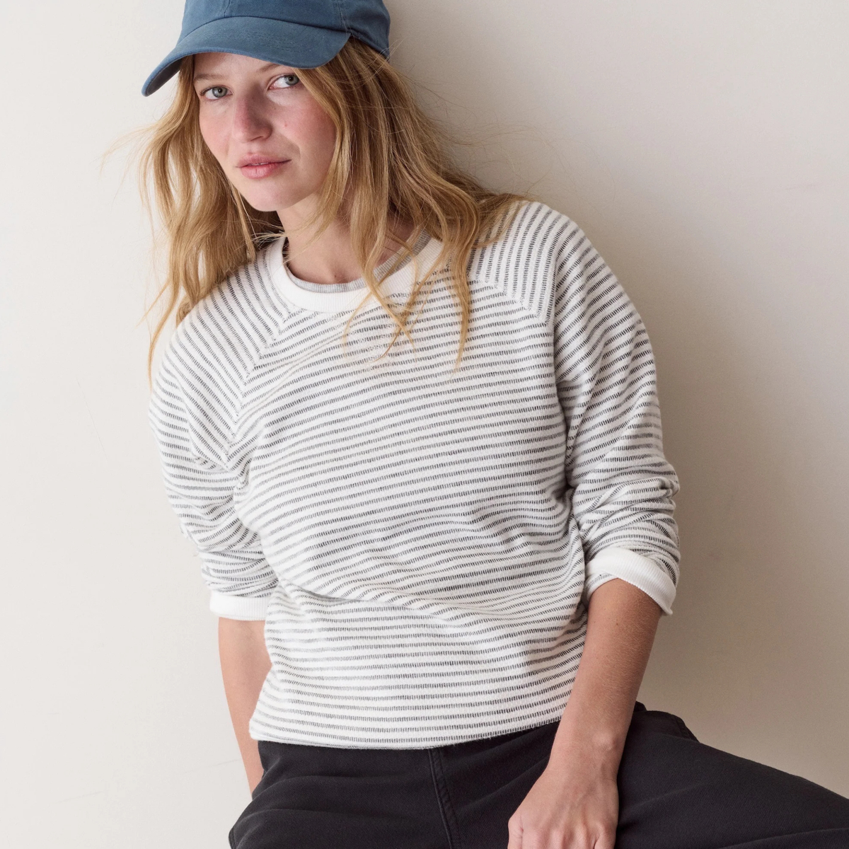 Marine Layer Womens Reversible Raglan -Heather Grey Stripe