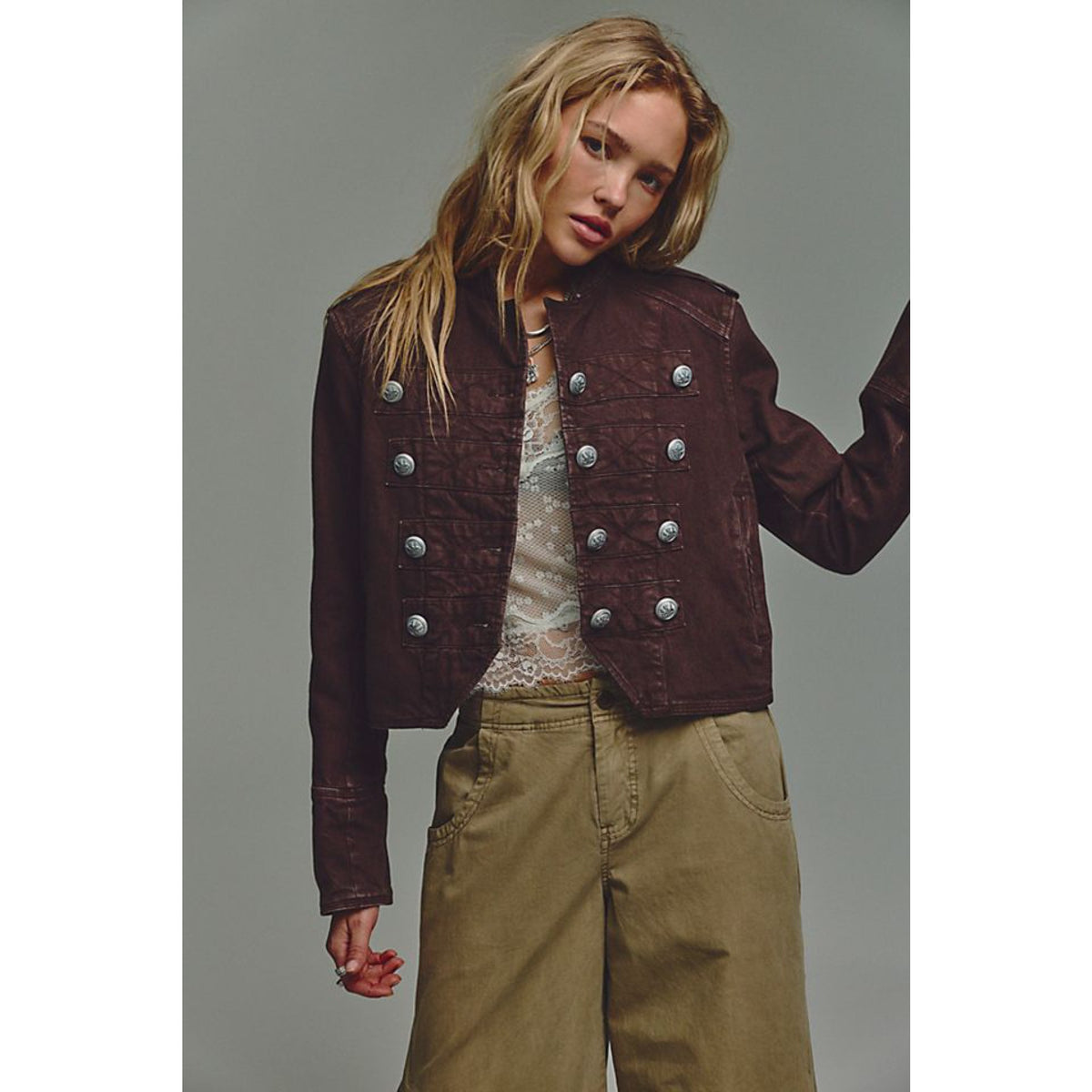 Free People Womens Ryland Band Jacket - Double Espresso