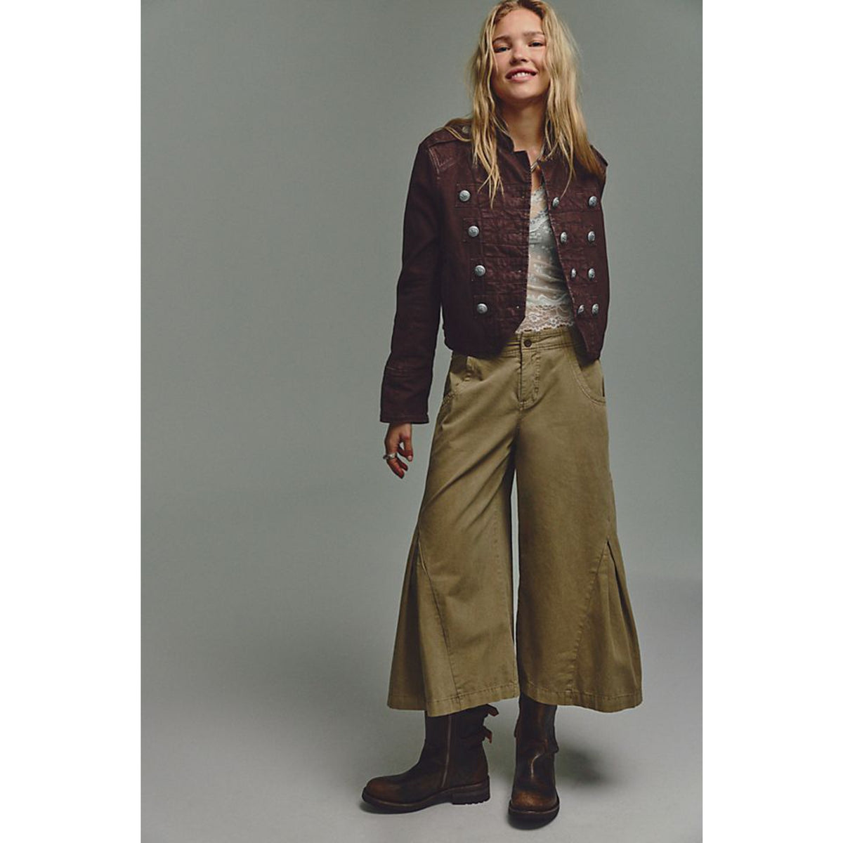 Free People Womens Ryland Band Jacket - Double Espresso