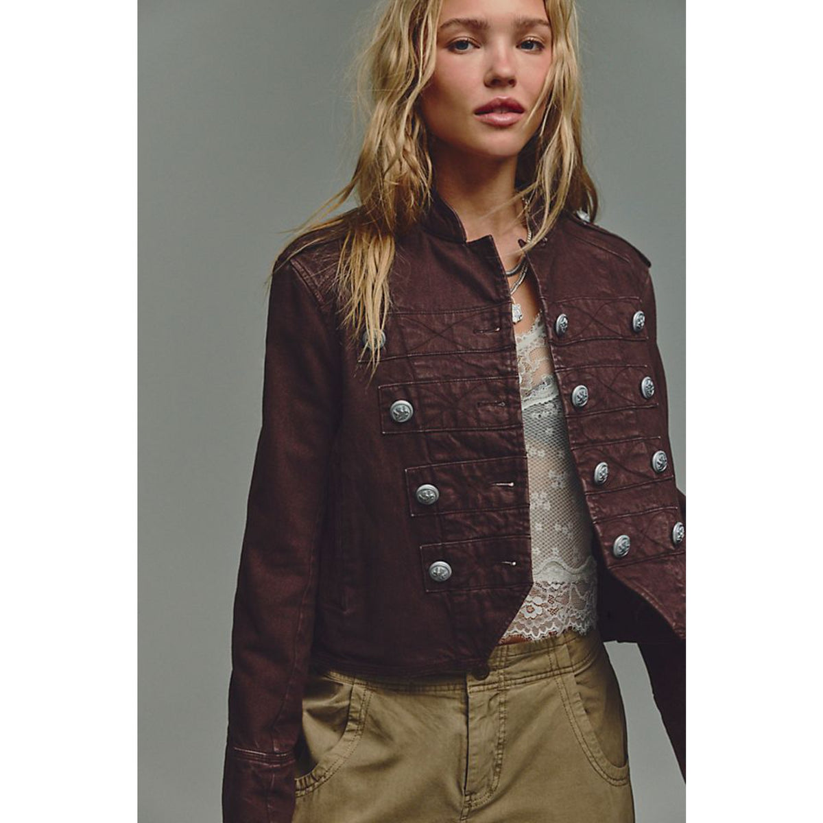 Free People Womens Ryland Band Jacket - Double Espresso