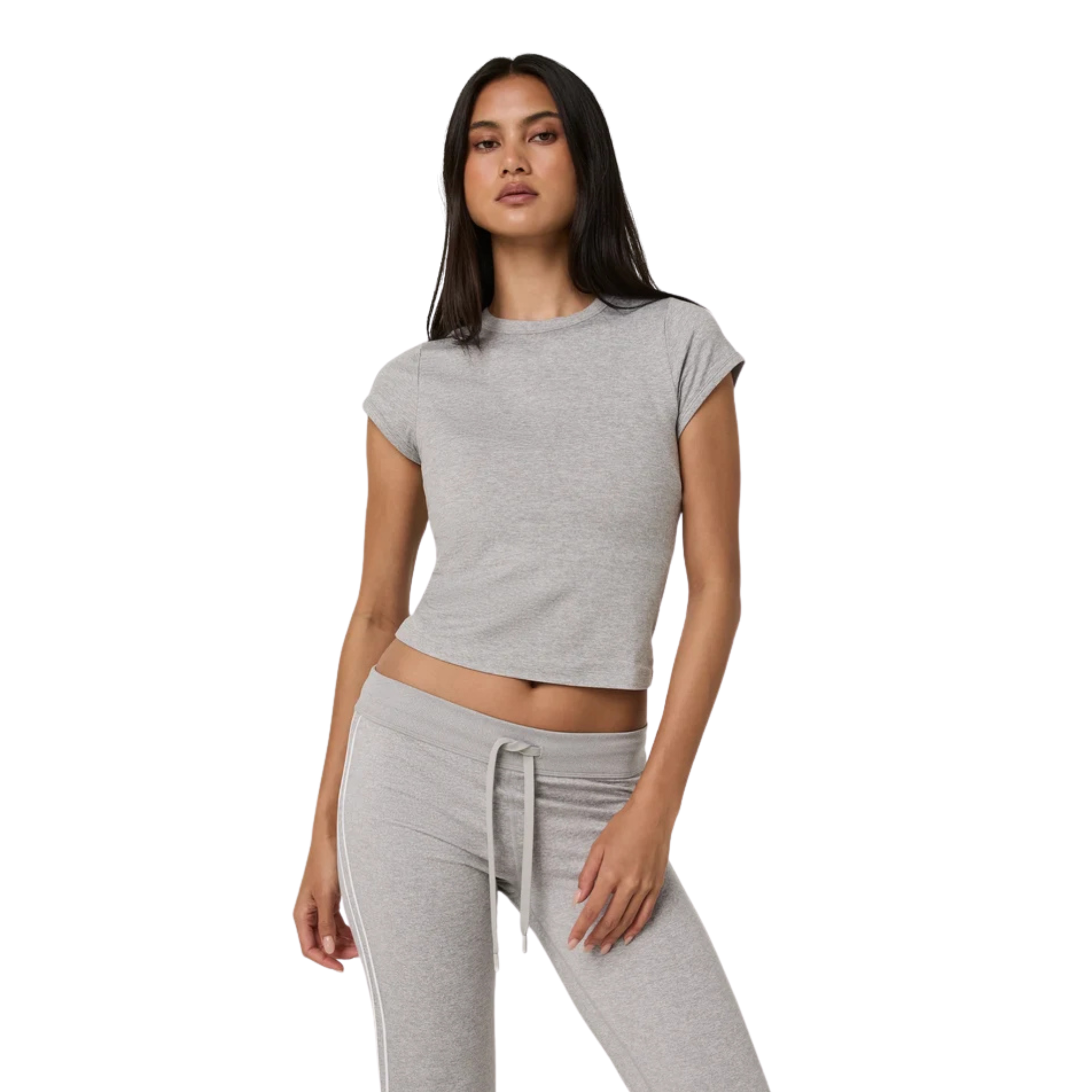 Vuori Womens SS Halo Baby Tee_Pale Grey Heather Tonal