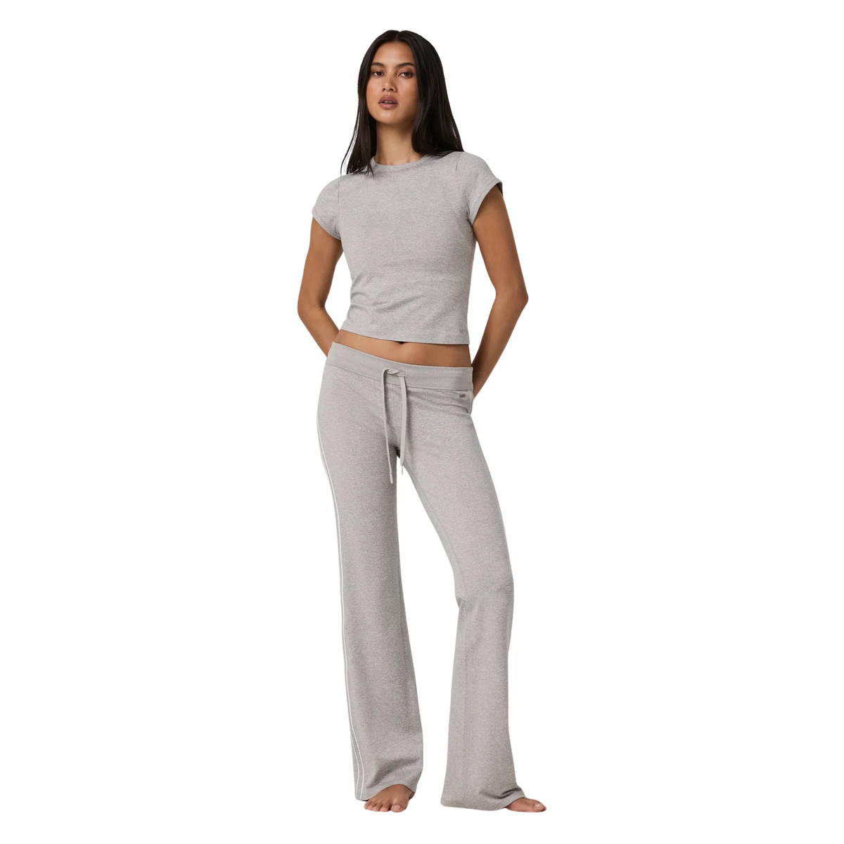 Vuori Womens SS Halo Baby Tee_Pale Grey Heather Tonal