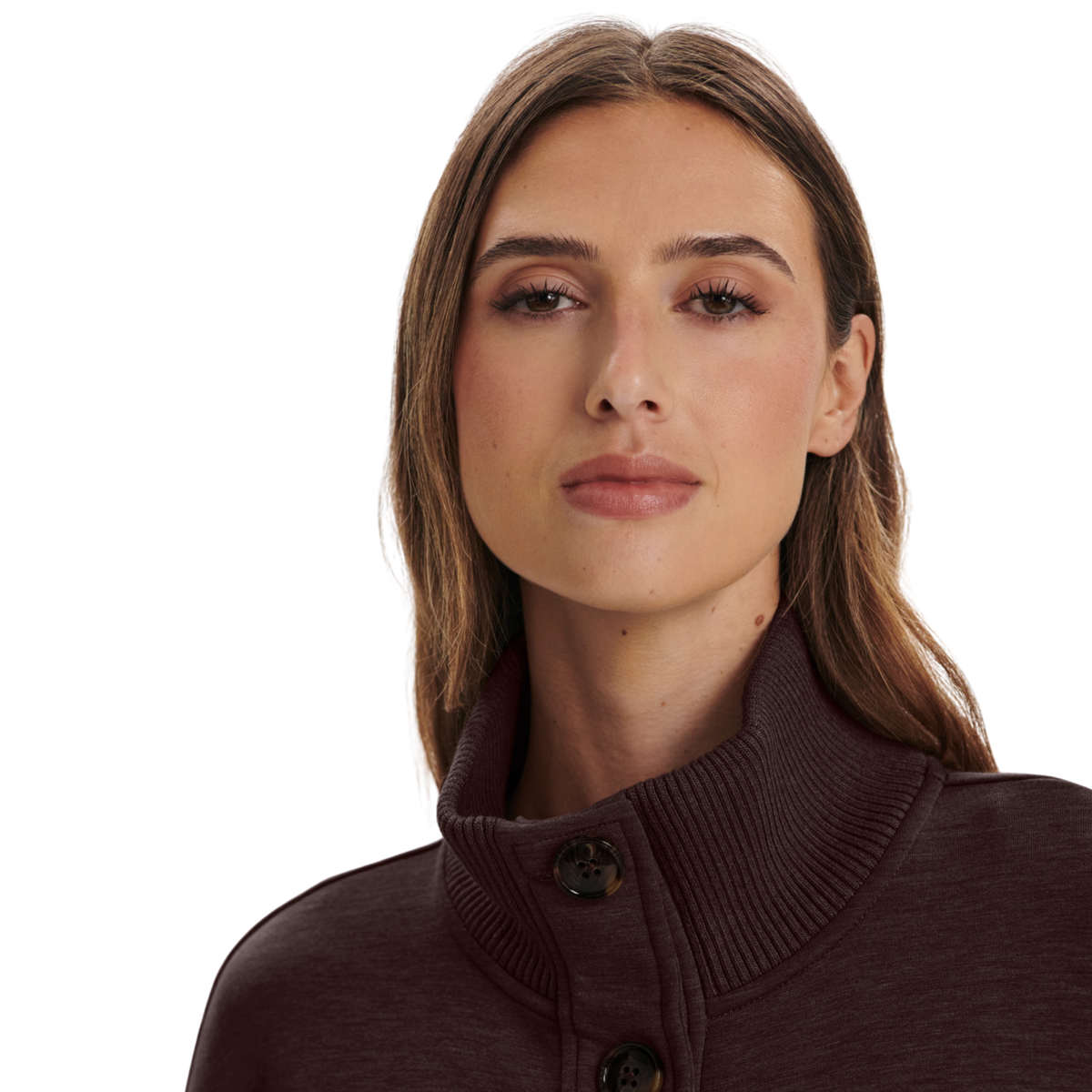 Varley Womens Sabrina Button Through Sweat-Coffee Bean Marl