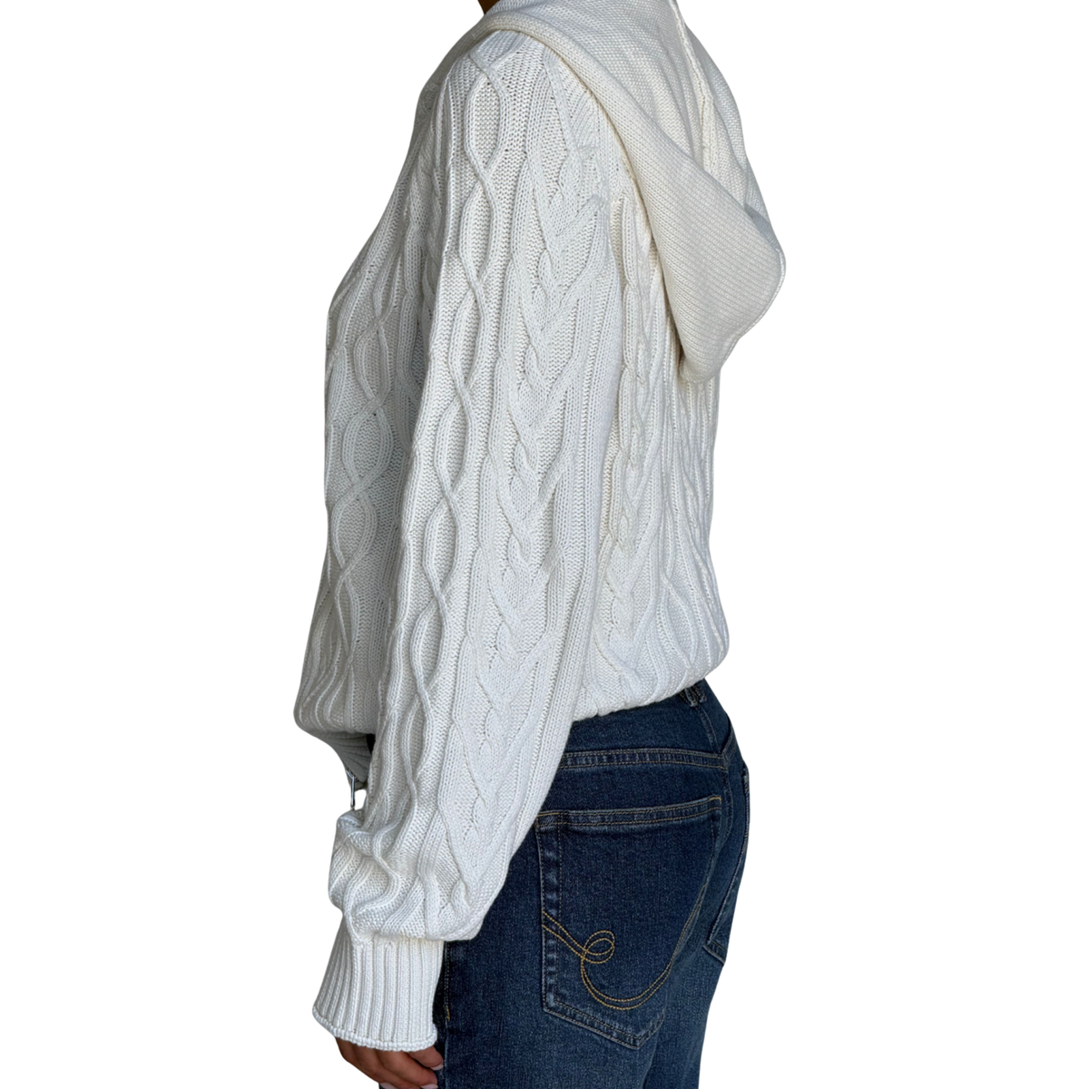 Frankies Bikinis Womens Salem Cable Knit Oversized Zip Up Hoodie-Cozy in FB