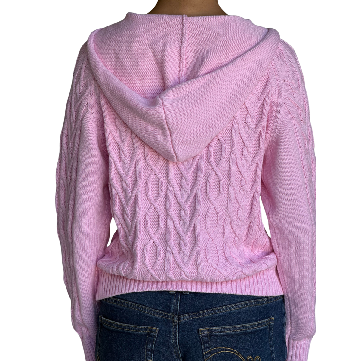 Frankies Bikinis Womens Salem Cable Knit Oversized Zip Up Hoodie-Pillow Pink