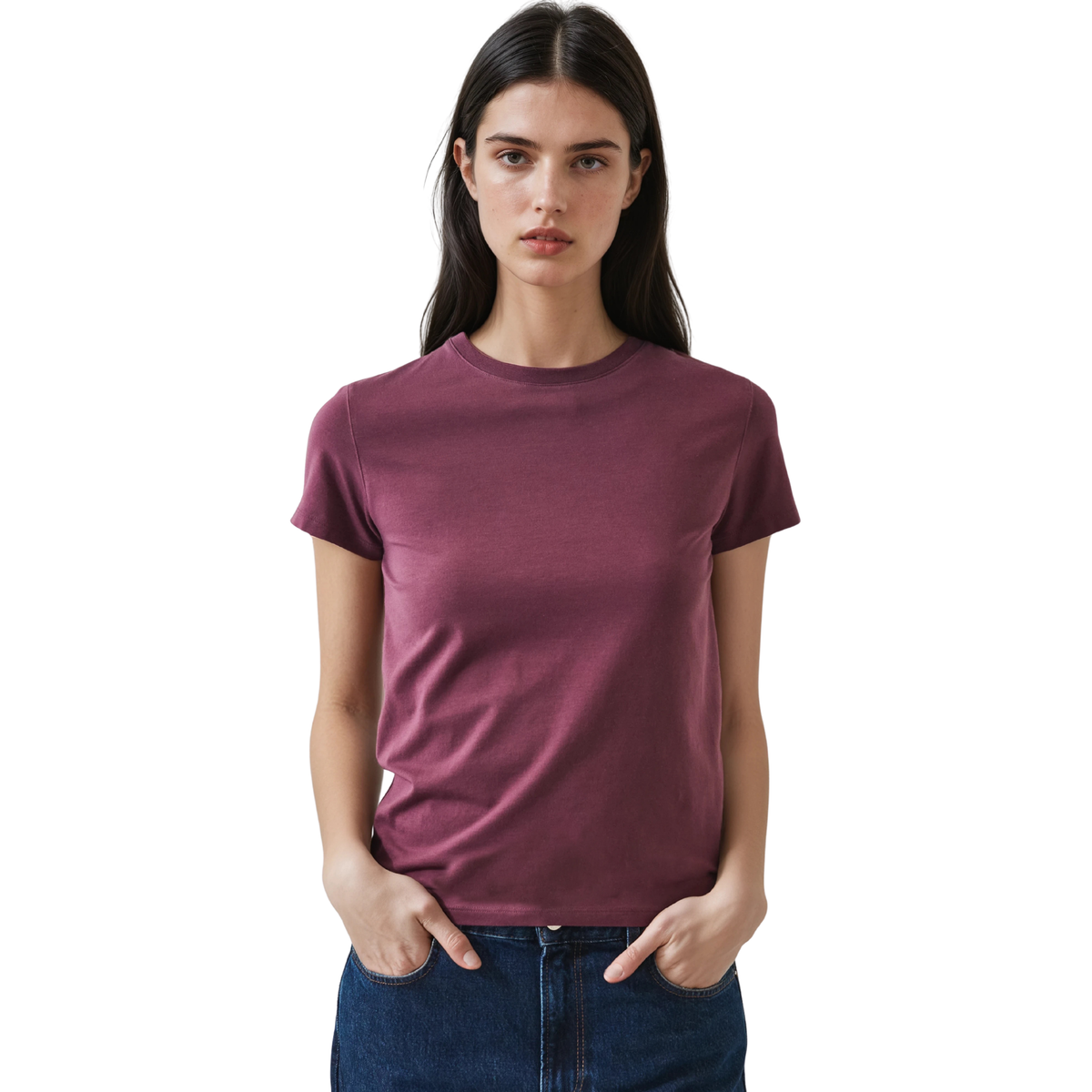 Patrick Assaraf Womens Short Sleeve Iconic Sublime Fitted Crew-965_Burnt Burgundy