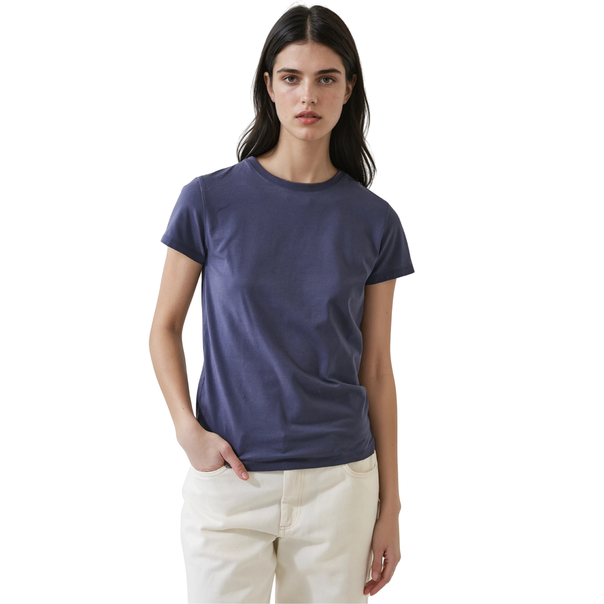Patrick Assaraf Womens Short Sleeve Iconic Sublime Fitted Crew-428_Stardust