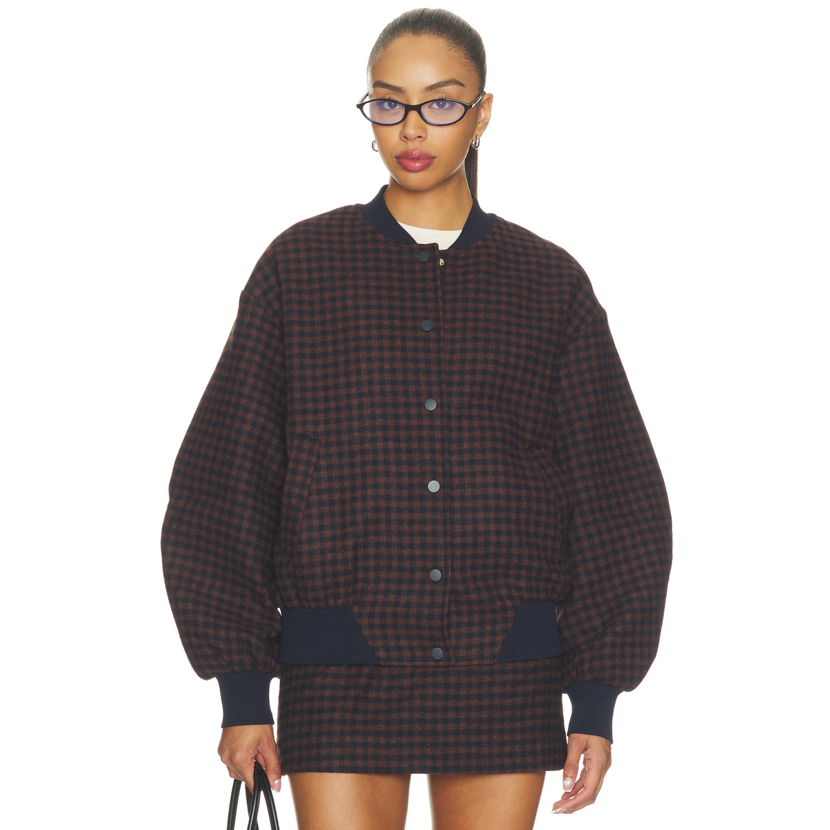 Elodie Womens Simone Bomber Jacket-Navy Brown 