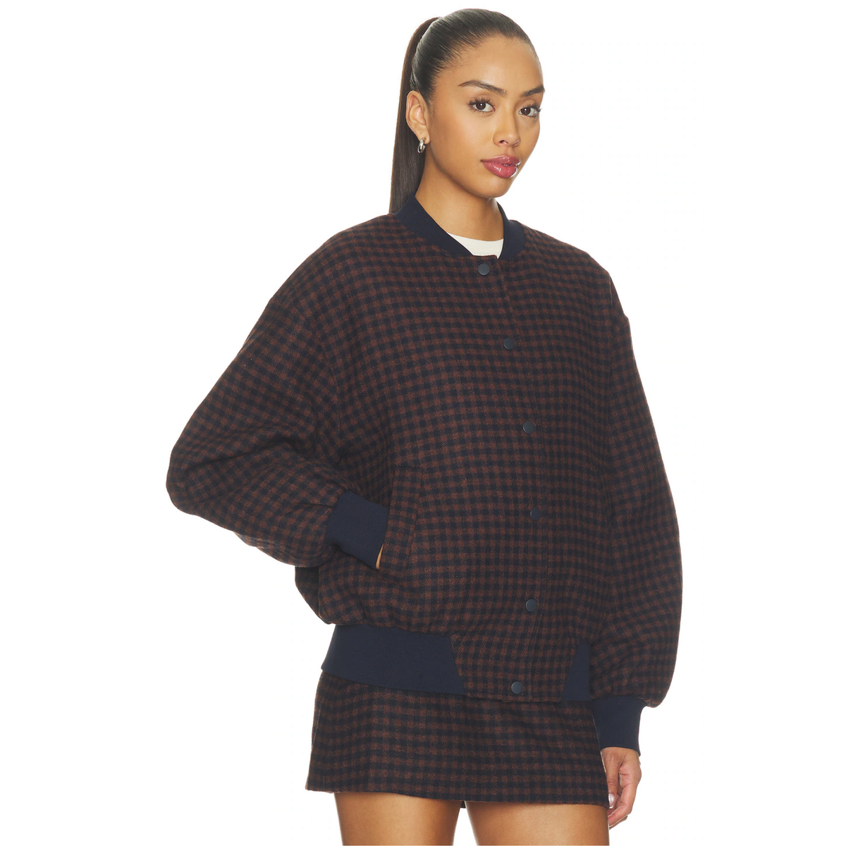 Elodie Womens Simone Bomber Jacket-Navy Brown 