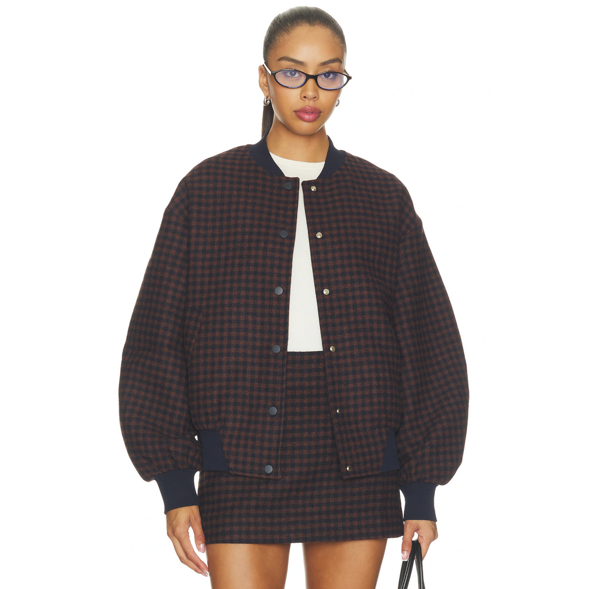 Elodie Womens Simone Bomber Jacket-Navy Brown 