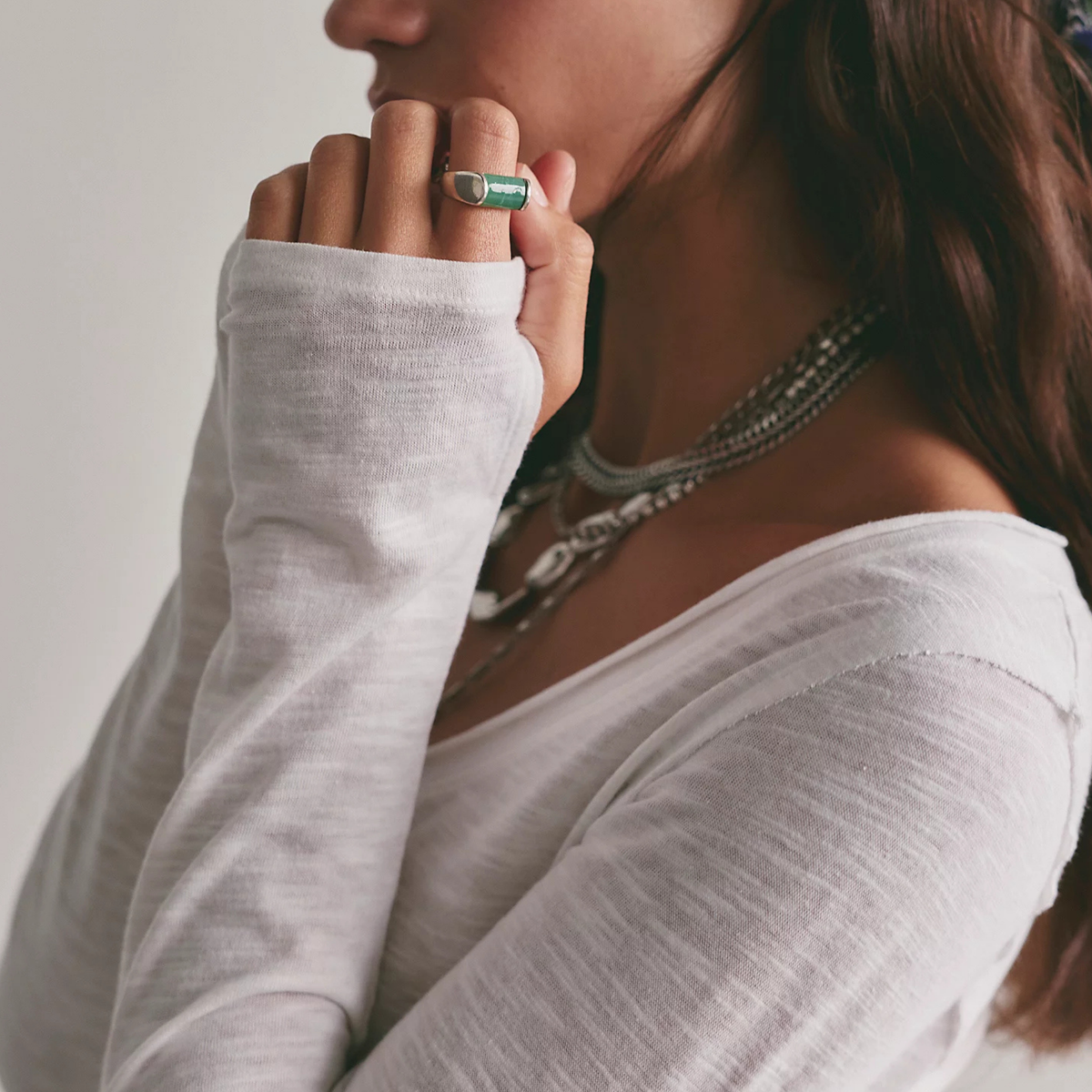 Free People Womens Siren Long Sleeve-Clean Ivory