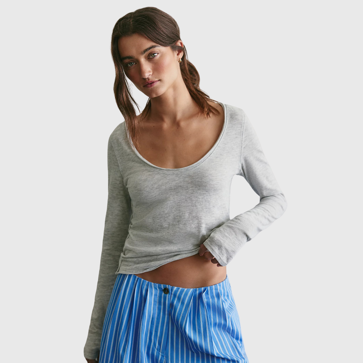 Free People Womens Siren Long Sleeve-Heather Grey