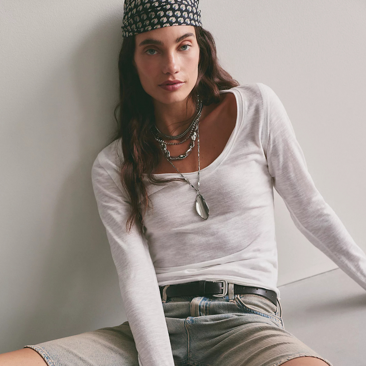 Free People Womens Siren Long Sleeve-Clean Ivory