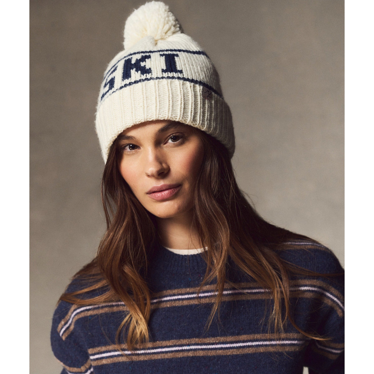 Marine Layer Womens Ski Pom Beanie in Cream - Cream