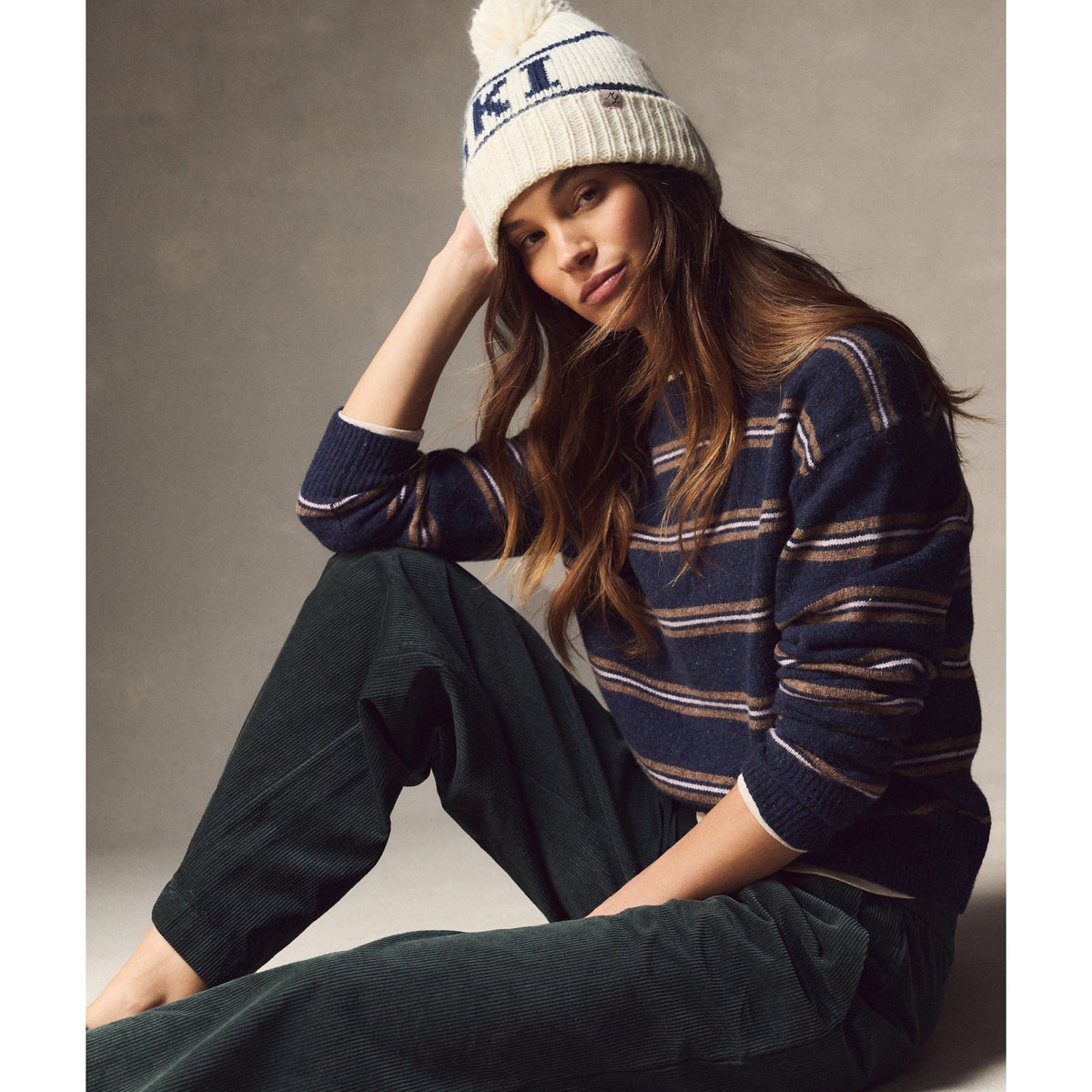 Marine Layer Womens Ski Pom Beanie in Cream - Cream