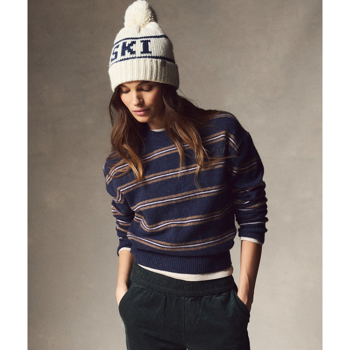 Marine Layer Womens Ski Pom Beanie in Cream - Cream