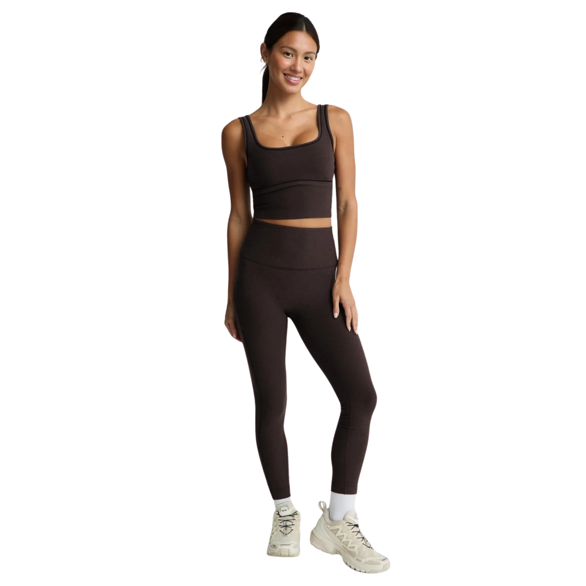 Beyond Yoga Womens Spacedye Dynamic Crop Tank-Dark Chocolate
Heather 