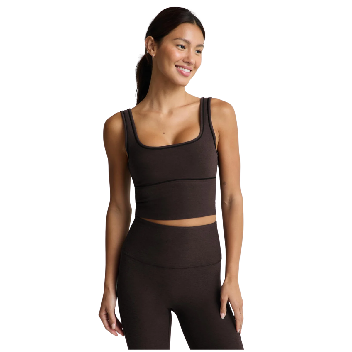 Beyond Yoga Womens Spacedye Dynamic Crop Tank-Dark Chocolate
Heather 