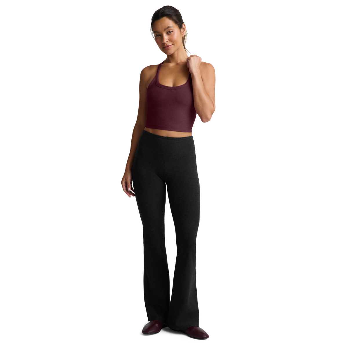 Beyond Yoga Womens Spacedye On The Up Cropped Tank-Cabernet Heather By