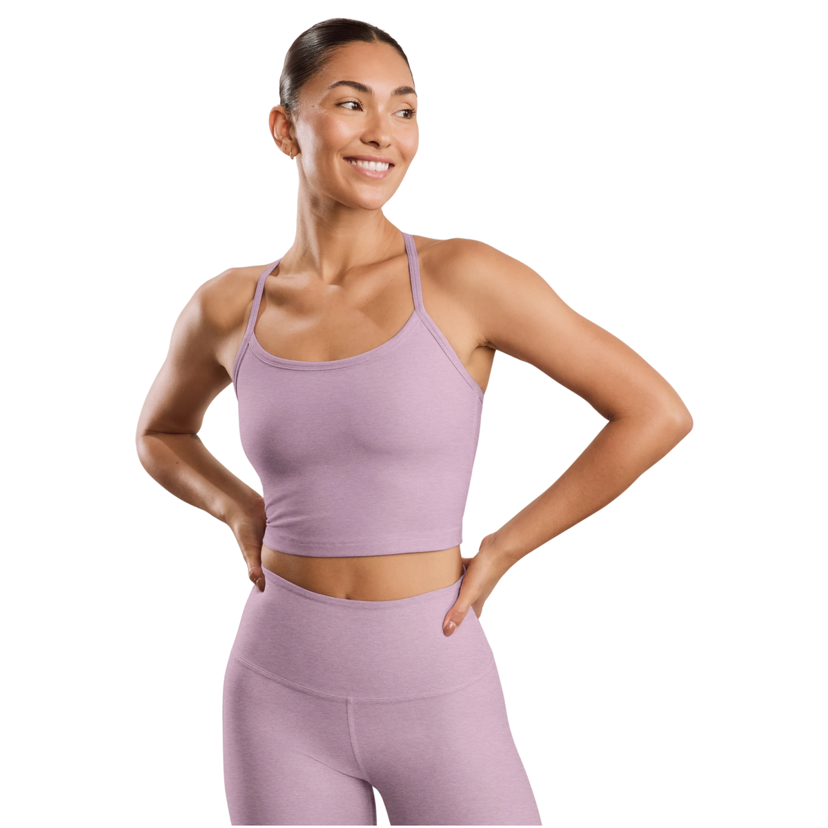 Beyond Yoga Womens Spacedye Slim Racerback Cropped Tank-Lavender Cream Heather
