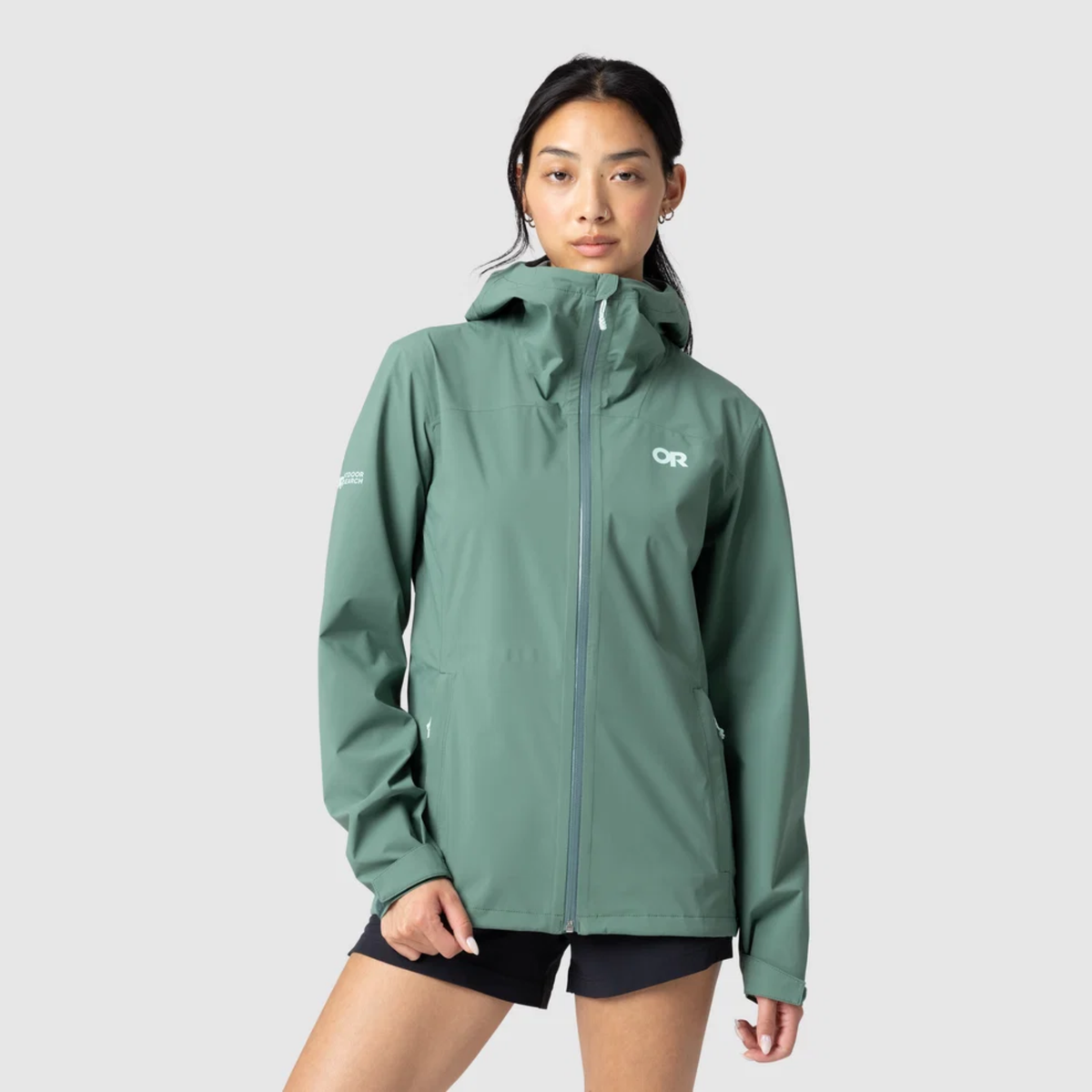 Outdoor Research Womens Stratoburst Stretch Rain Jacket-Malachite